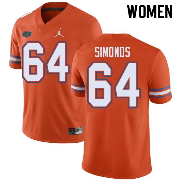 NCAA Florida Gators Riley Simonds Women's #64 Jordan Brand Orange Stitched Authentic College Football Jersey VUM6064SZ